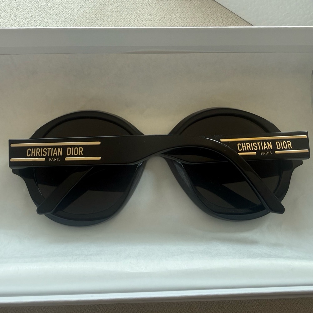 Dior Black Round Women's Sunglasses with Gold Accents - Picture 6 of 7